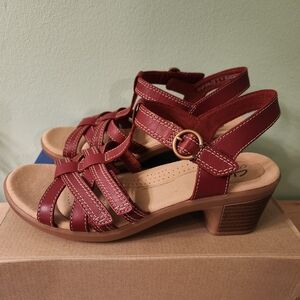 Clarks Emily2 Rose Red Strappy, Leather Sandals